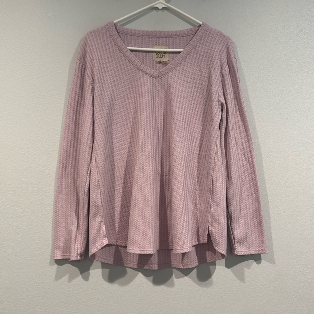 Chasor Pastel Waffle Long Sleeve V-Neck Blouse - Size Large